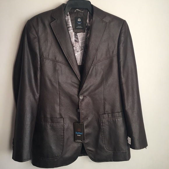 Mens 38R large black sports jacket blazer button unique brown Raffael Uomo - Picture 2 of 16